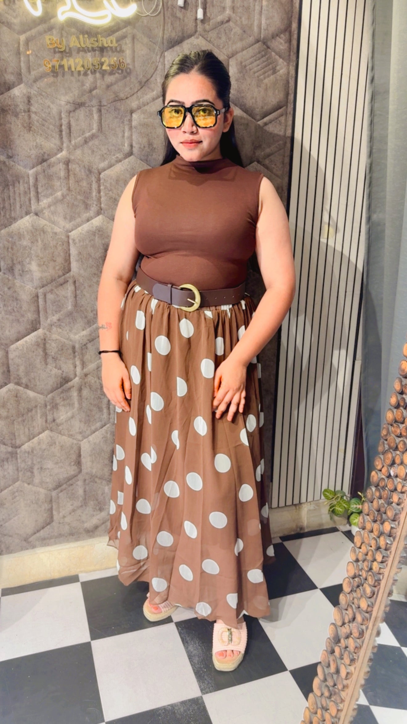 Polka Skirt Cordset With Belt