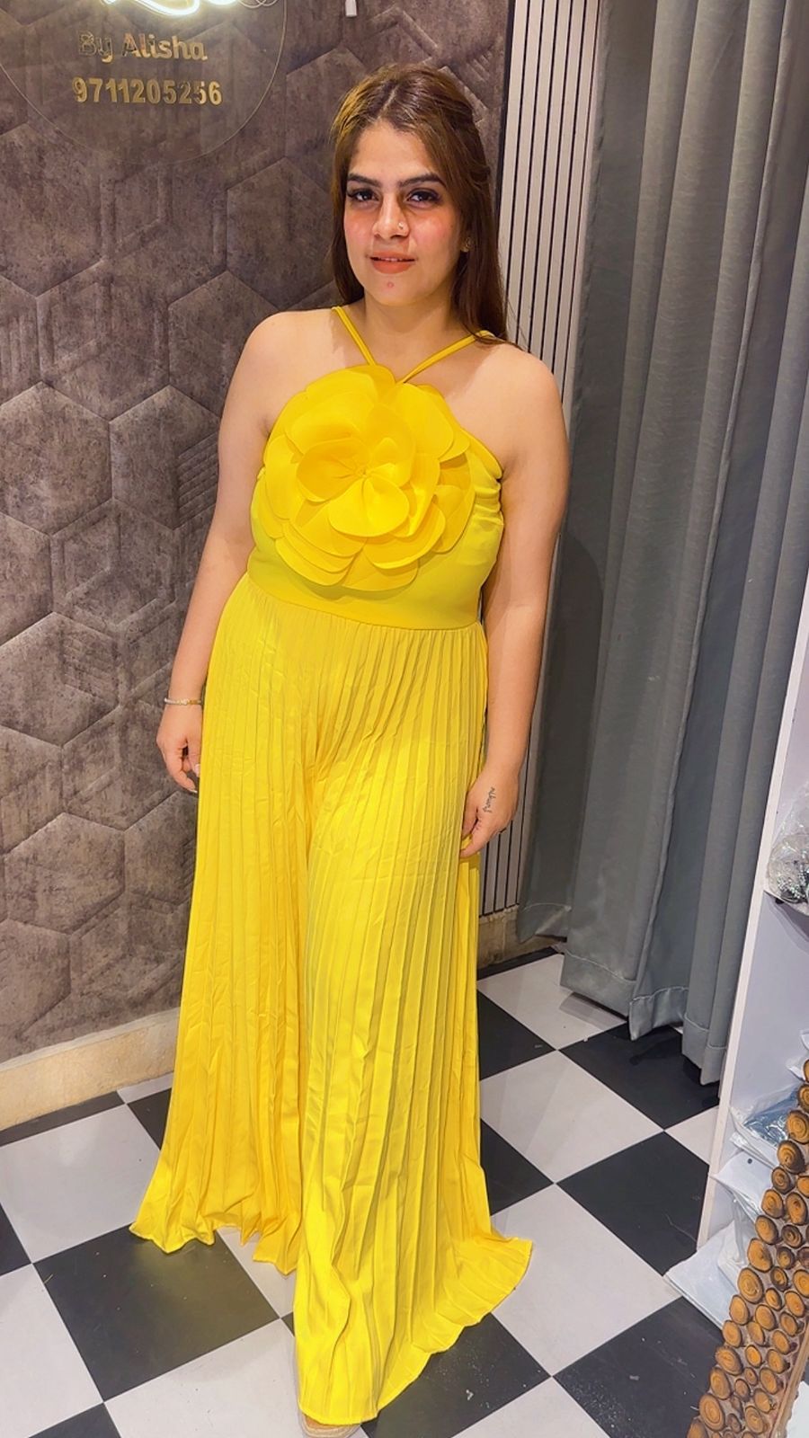 3D Flower Pleated Jumpsuit LC127