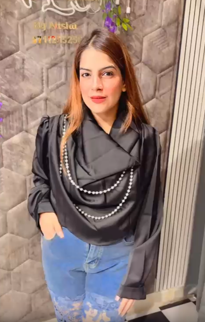 Satin Cowl Pattern Top With Pearl Detailings LC72