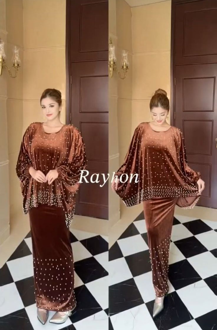 Pearl Work Skirt and Looser Top Cord Set LC09