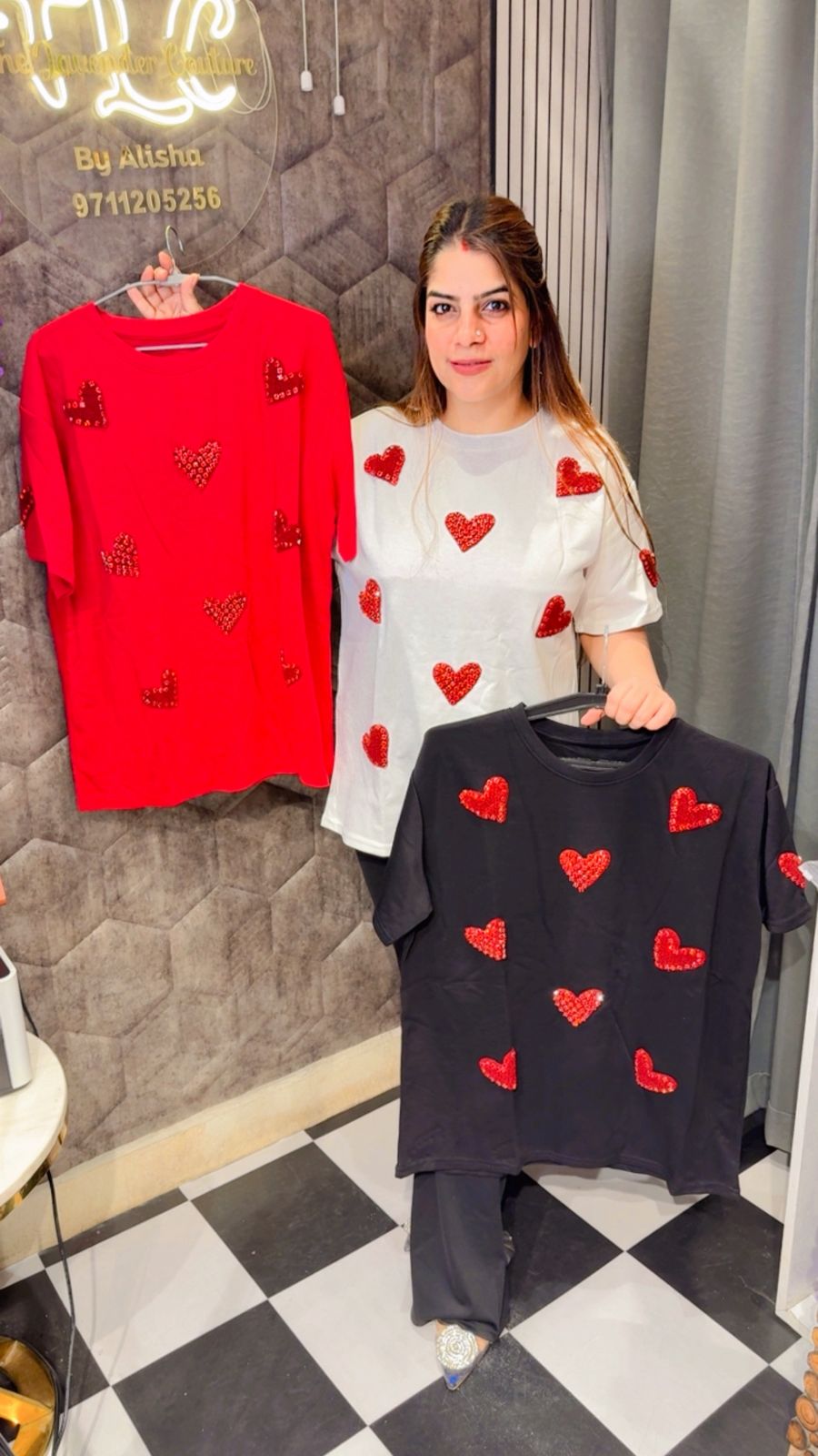 Elegant Heart Embellished Tees LC30