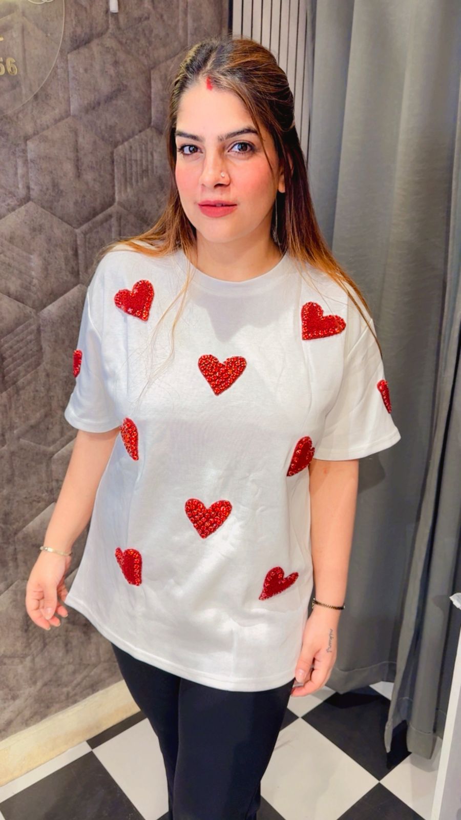 Elegant Heart Embellished Tees LC30