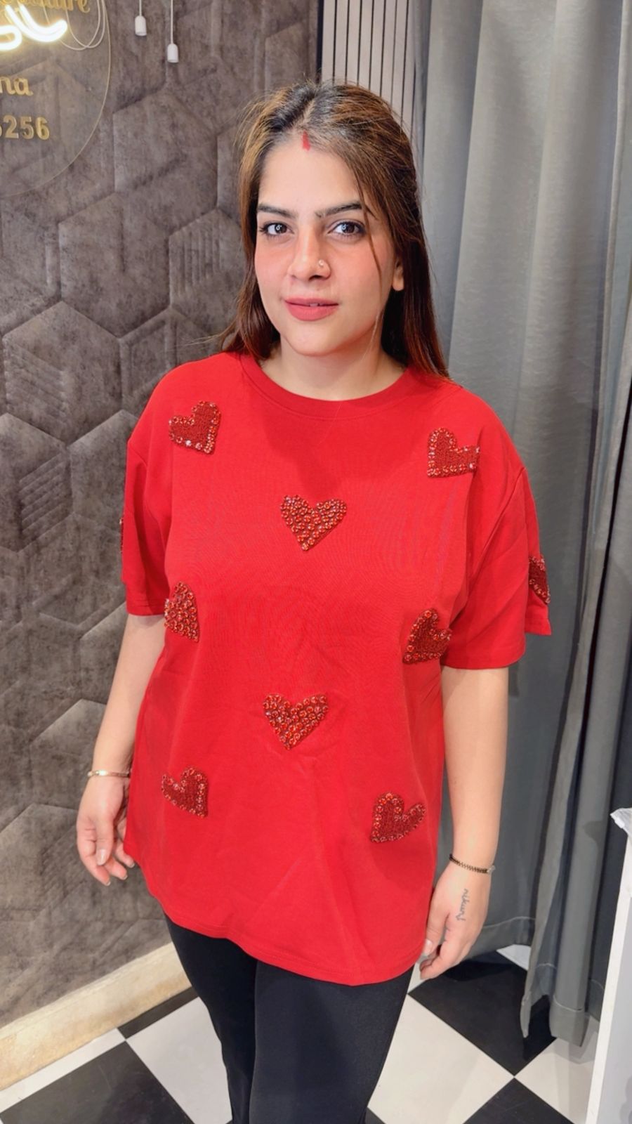 Elegant Heart Embellished Tees LC30