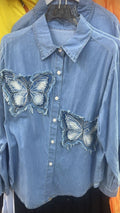 Stunning Denim Shirt With Butterfly Patches LC84