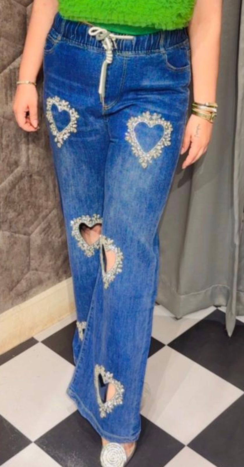 Stunning Heart Cut Out Korean Embellished Jean LC89