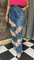 Beautiful Flower Patch Korean Embellished Jean LC91