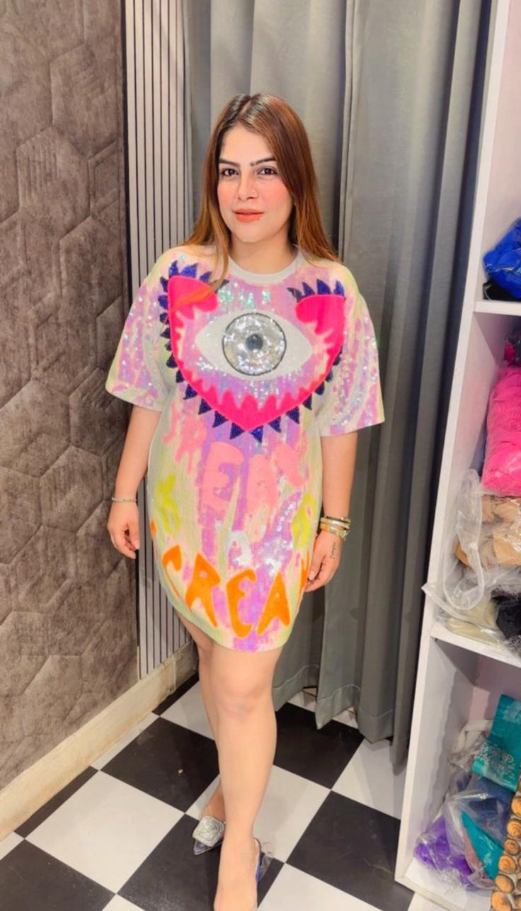 Beautiful Colorful Pattern Design Sequence Party Dress LC97