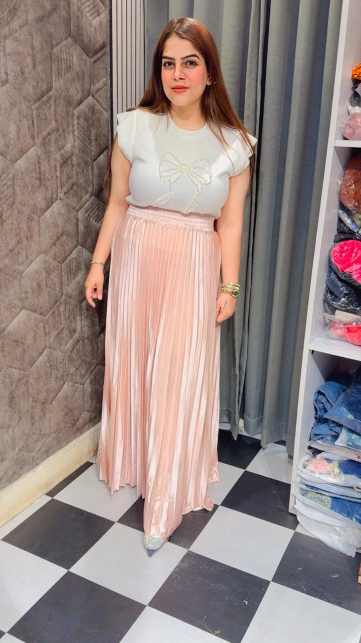 Metallic Long Pleated Skirt LC99