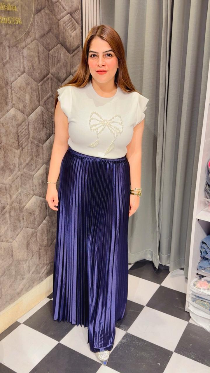 Metallic Long Pleated Skirt LC99