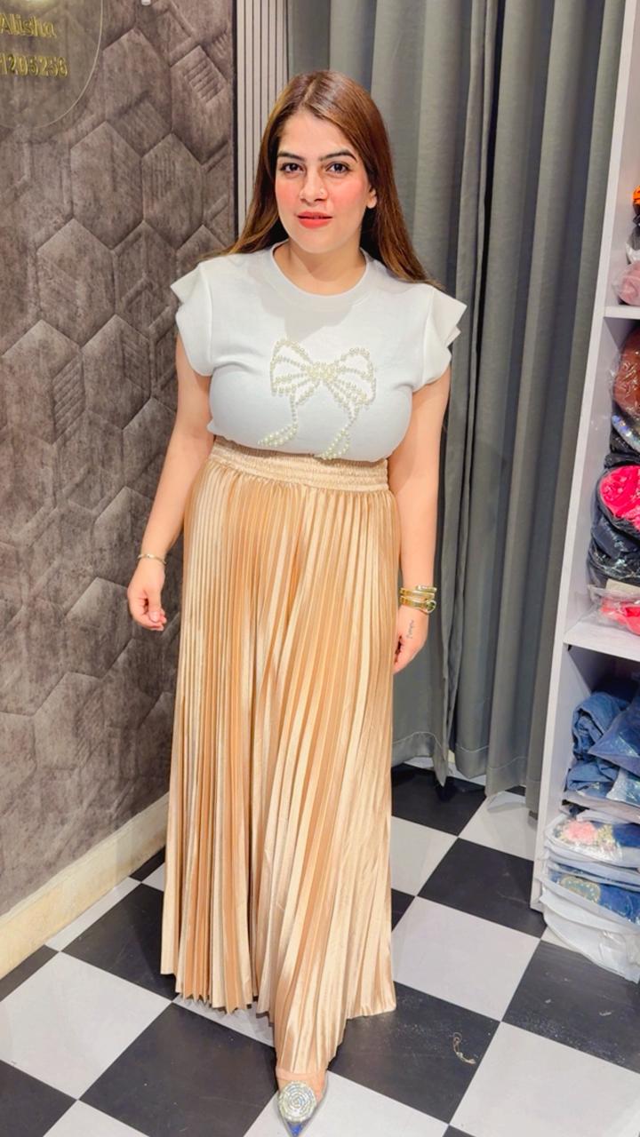 Metallic Long Pleated Skirt LC99