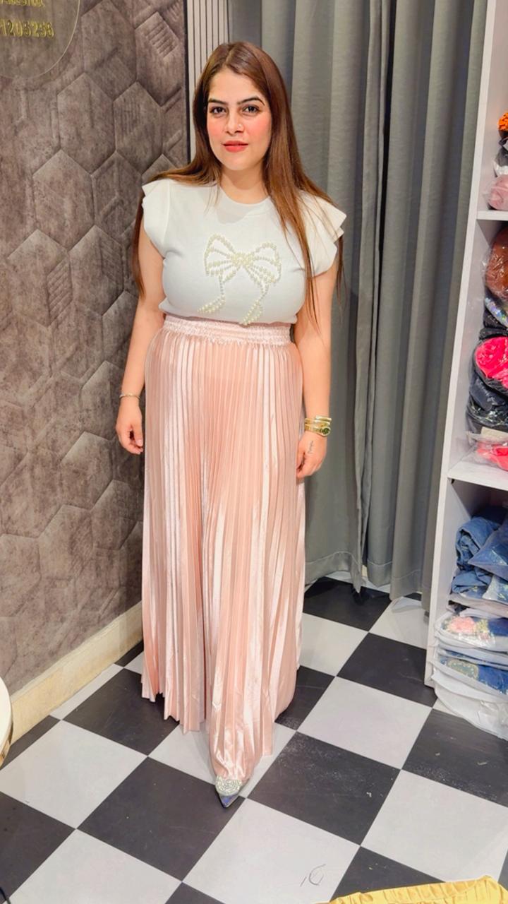 Metallic Long Pleated Skirt LC99