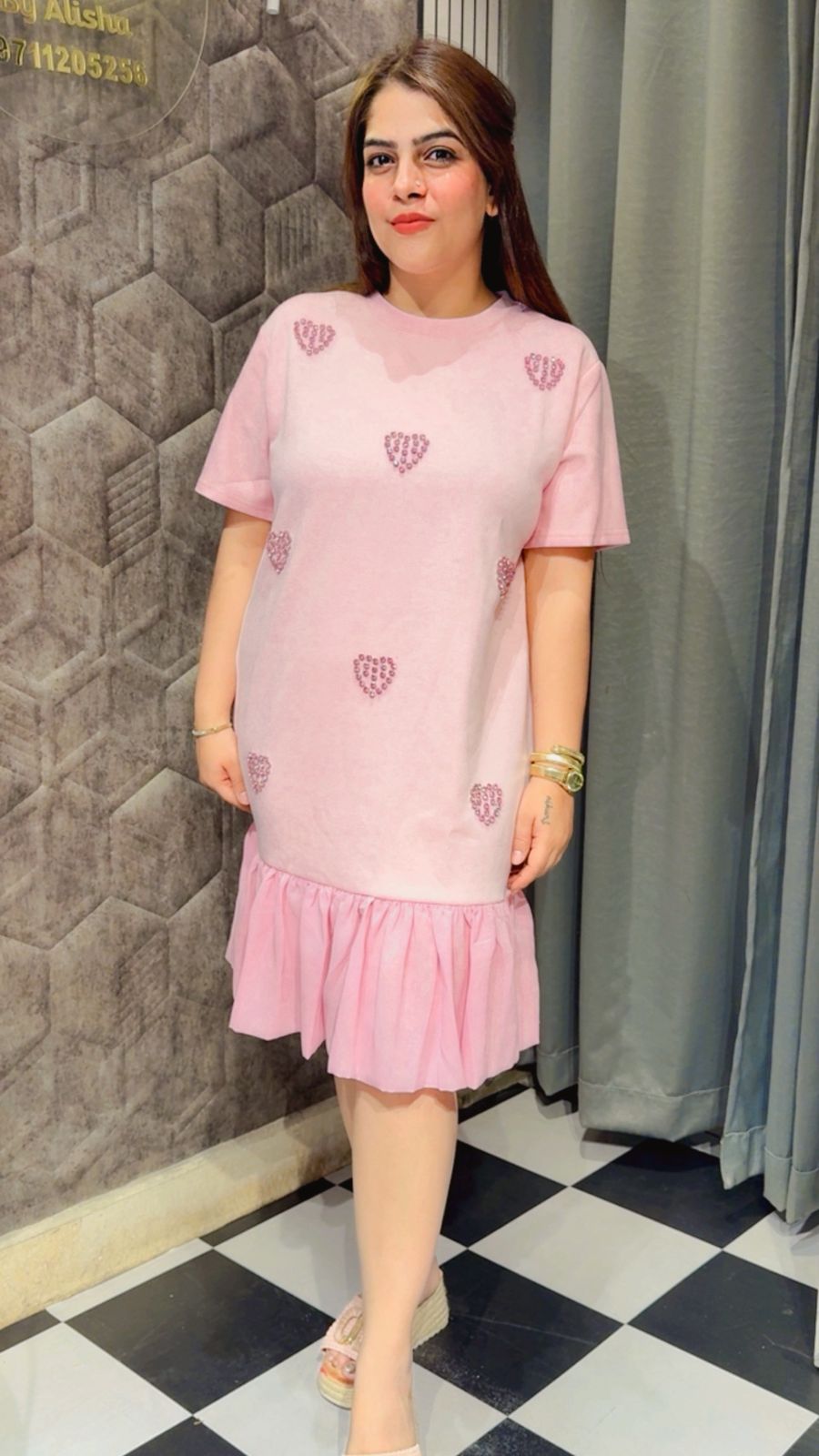 Beautiful Stone Embellished Frill Dress LC102