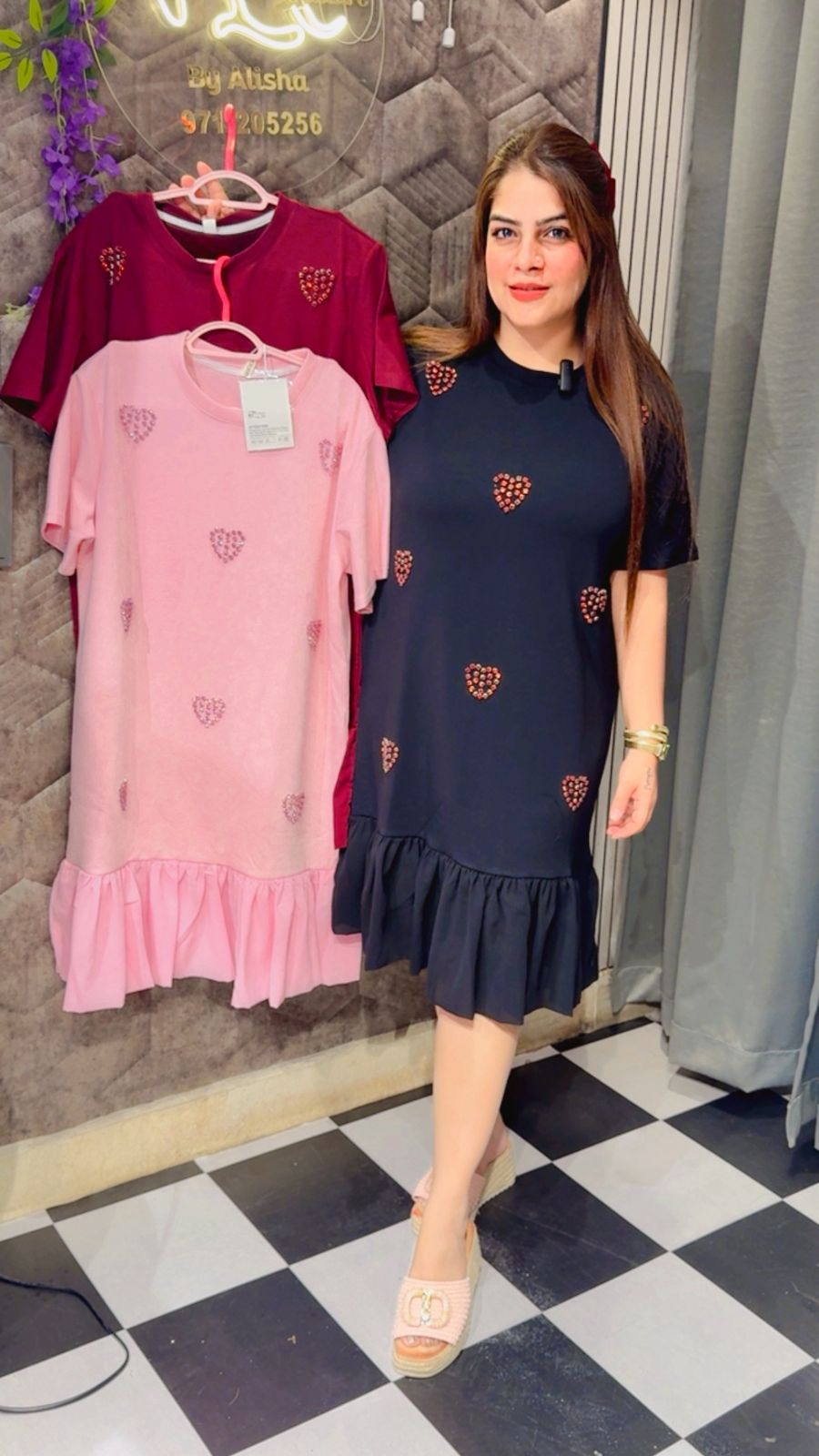 Beautiful Stone Embellished Frill Dress LC102