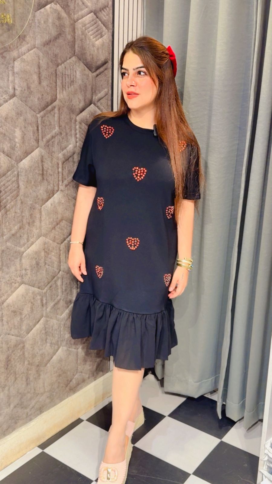 Beautiful Stone Embellished Frill Dress LC102