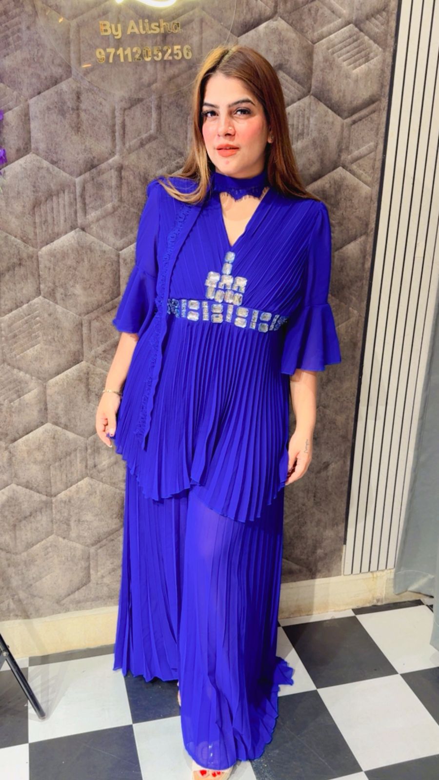 Pleated Partywear Cord With Belt LC121