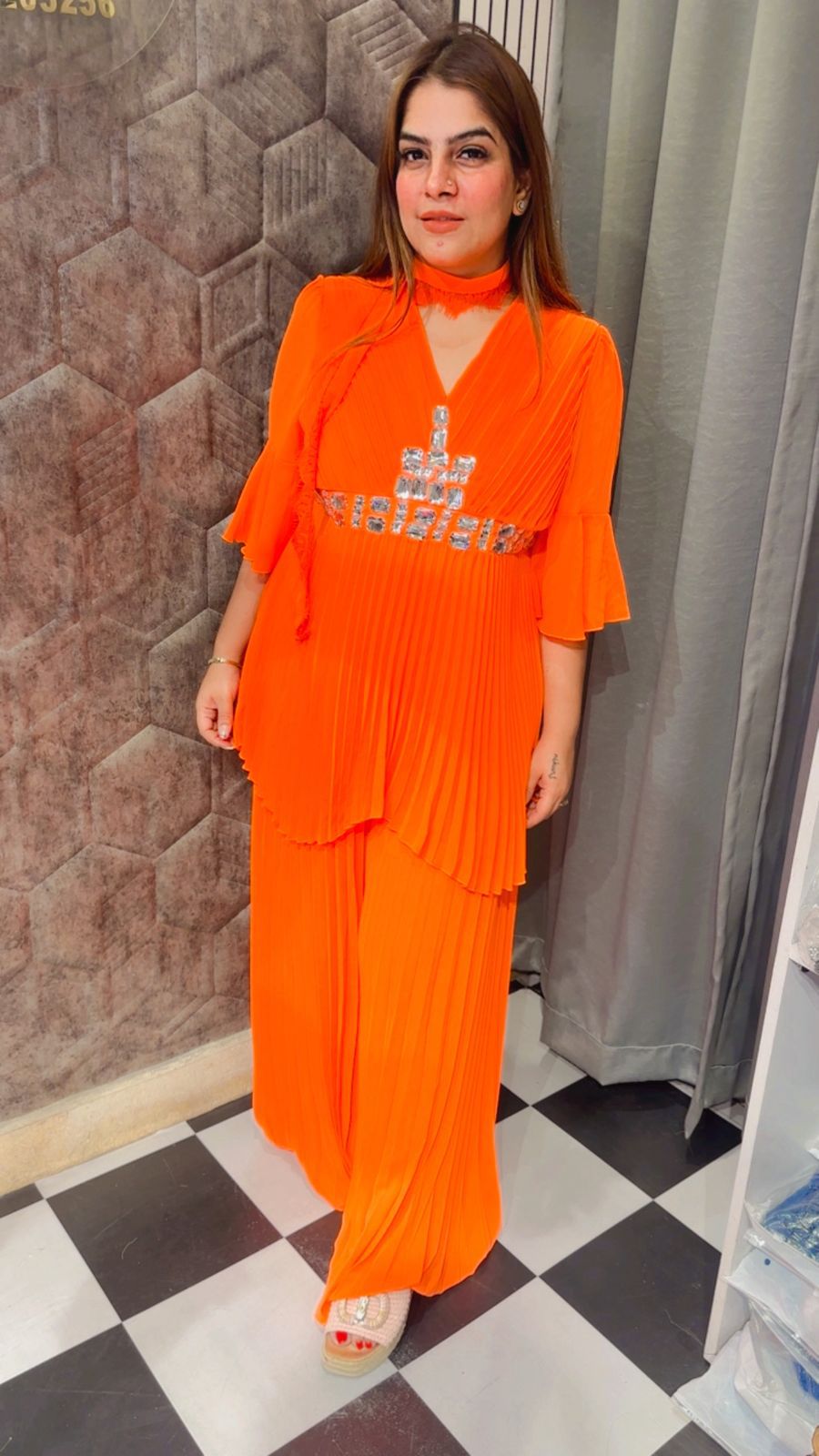 Pleated Partywear Cord With Belt LC121