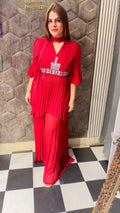 Pleated Partywear Cord With Belt LC121