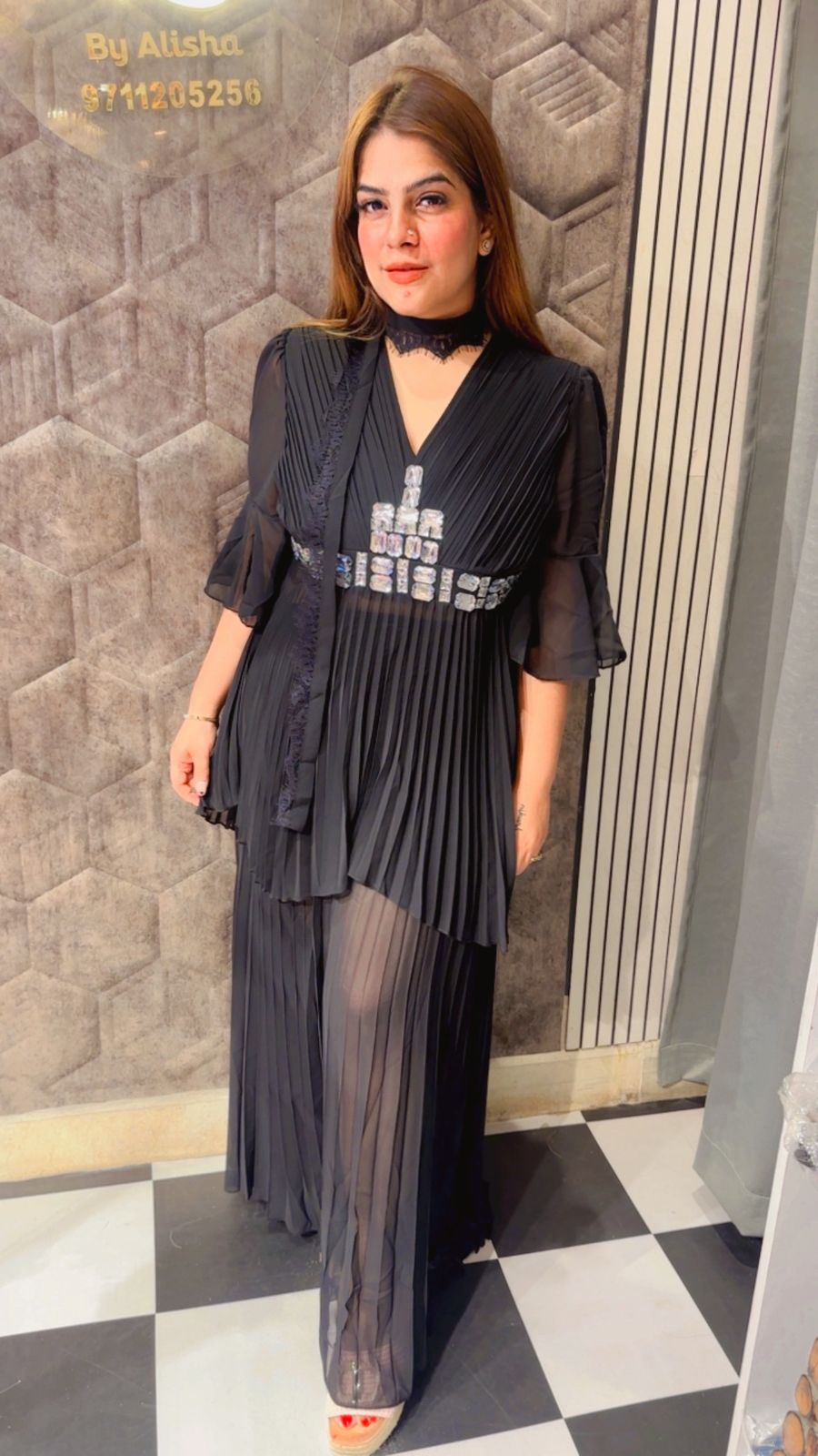 Pleated Partywear Cord With Belt LC121
