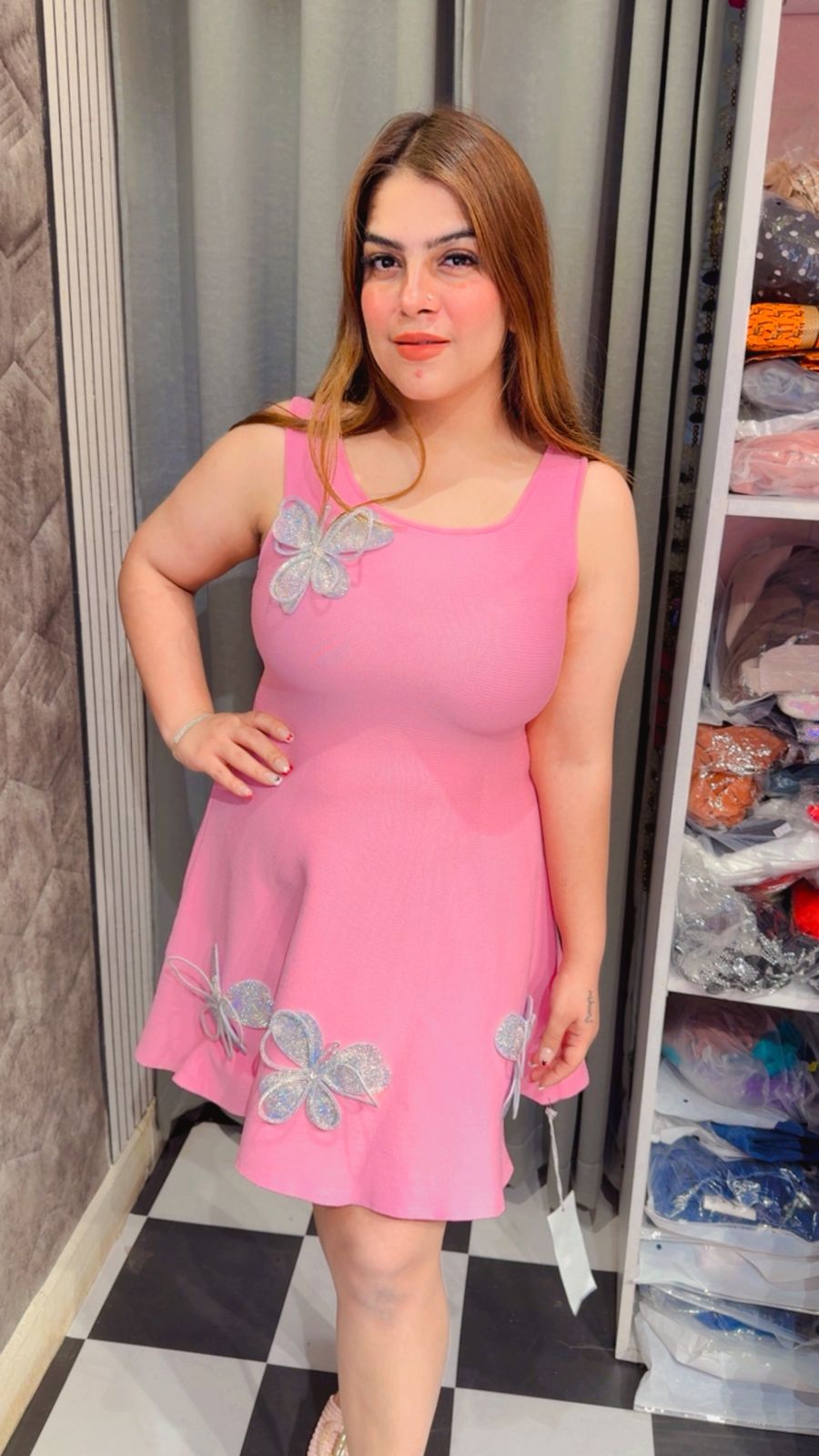 Stone Work Butterfly Skater Dress LC124