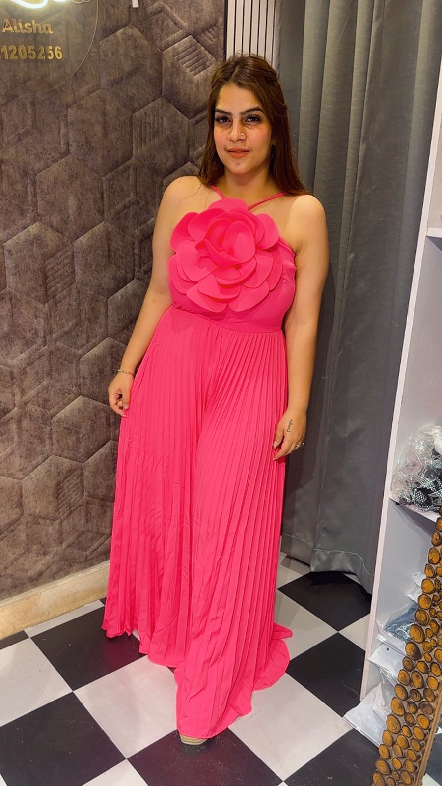 3D Flower Pleated Jumpsuit LC127