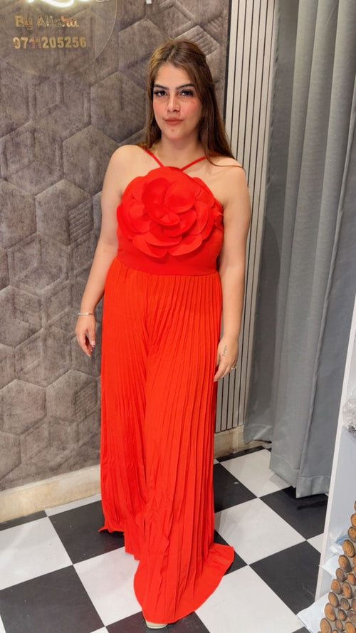 3D Flower Pleated Jumpsuit LC127