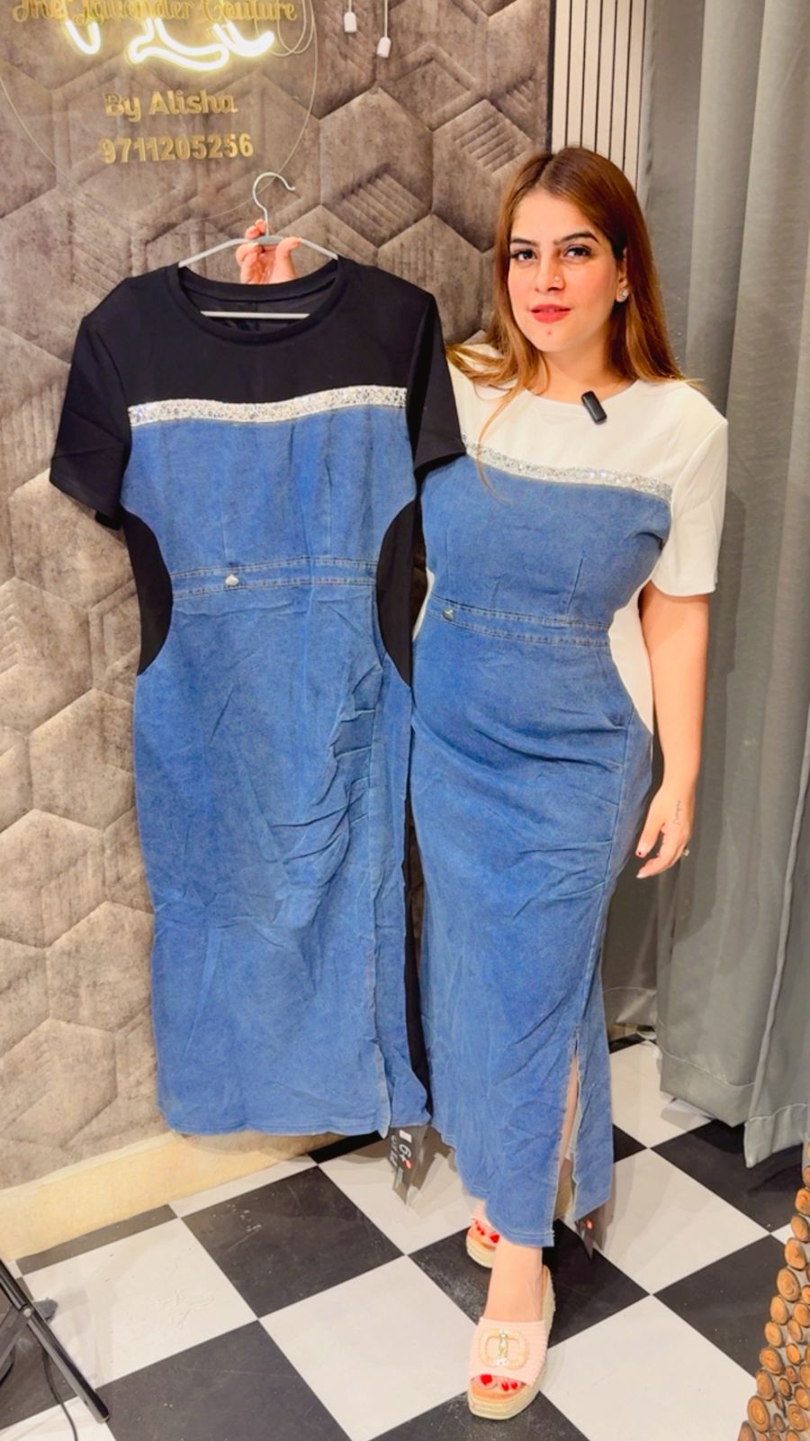 Beautiful Long Denim Dress With Side Cut LC129