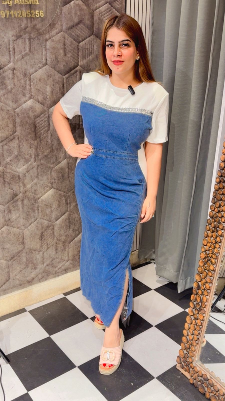 Beautiful Long Denim Dress With Side Cut LC129
