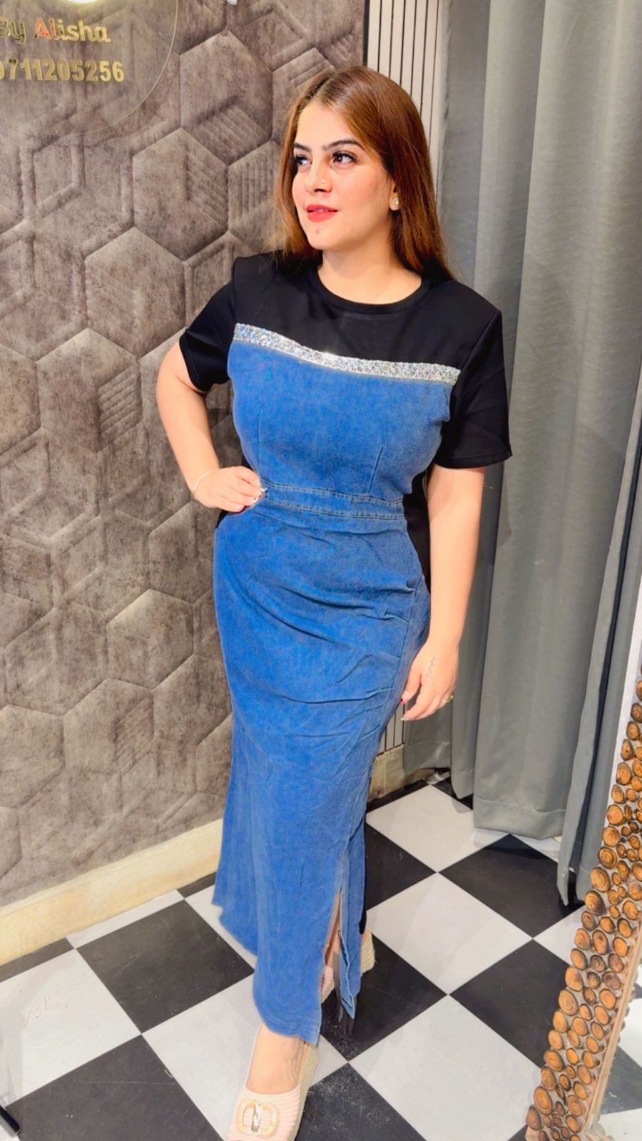 Beautiful Long Denim Dress With Side Cut LC129