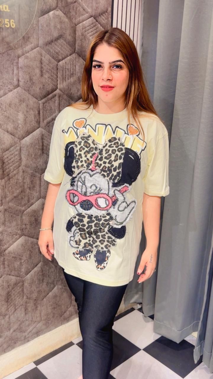 Tiger Print Patch Minnie T-Shirt LC134