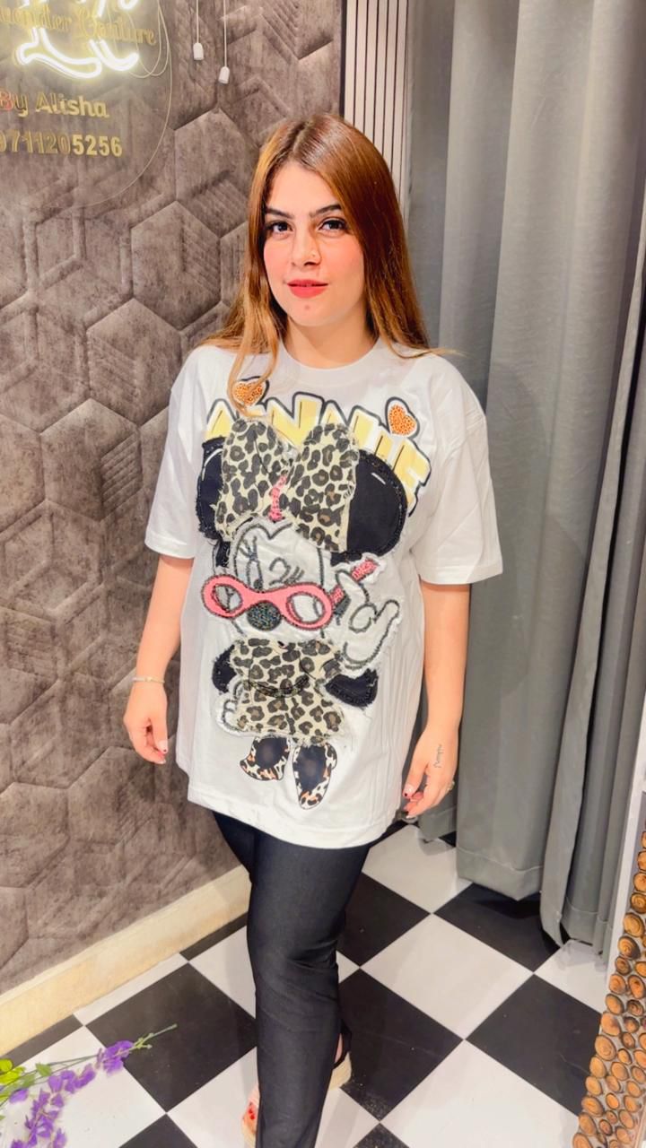 Tiger Print Patch Minnie T-Shirt LC134
