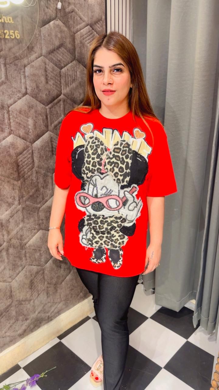 Tiger Print Patch Minnie T-Shirt LC134