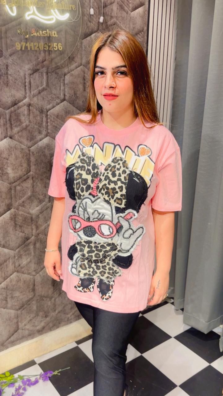 Tiger Print Patch Minnie T-Shirt LC134
