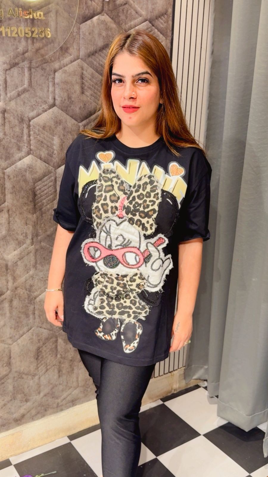 Tiger Print Patch Minnie T-Shirt LC134