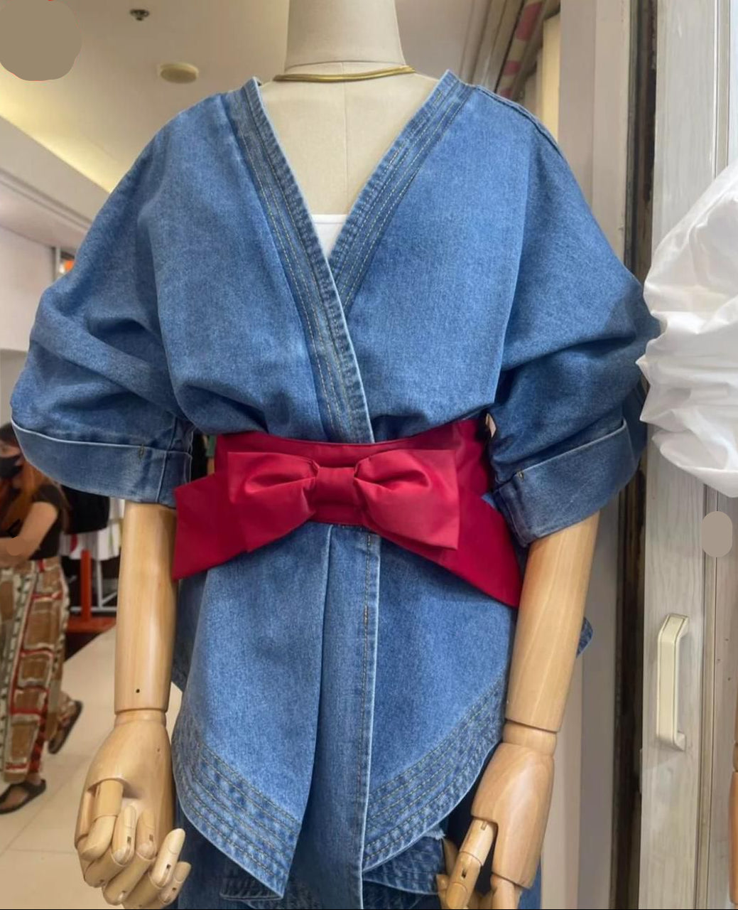 Denim Shirt With Bow Belt LC153