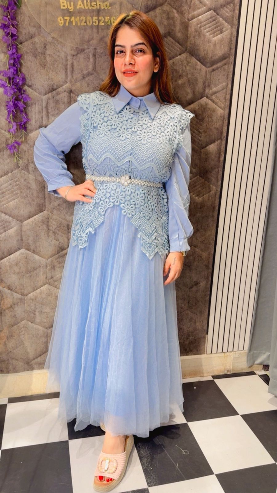 3 Piece Dress With Crochet Jacket LC164