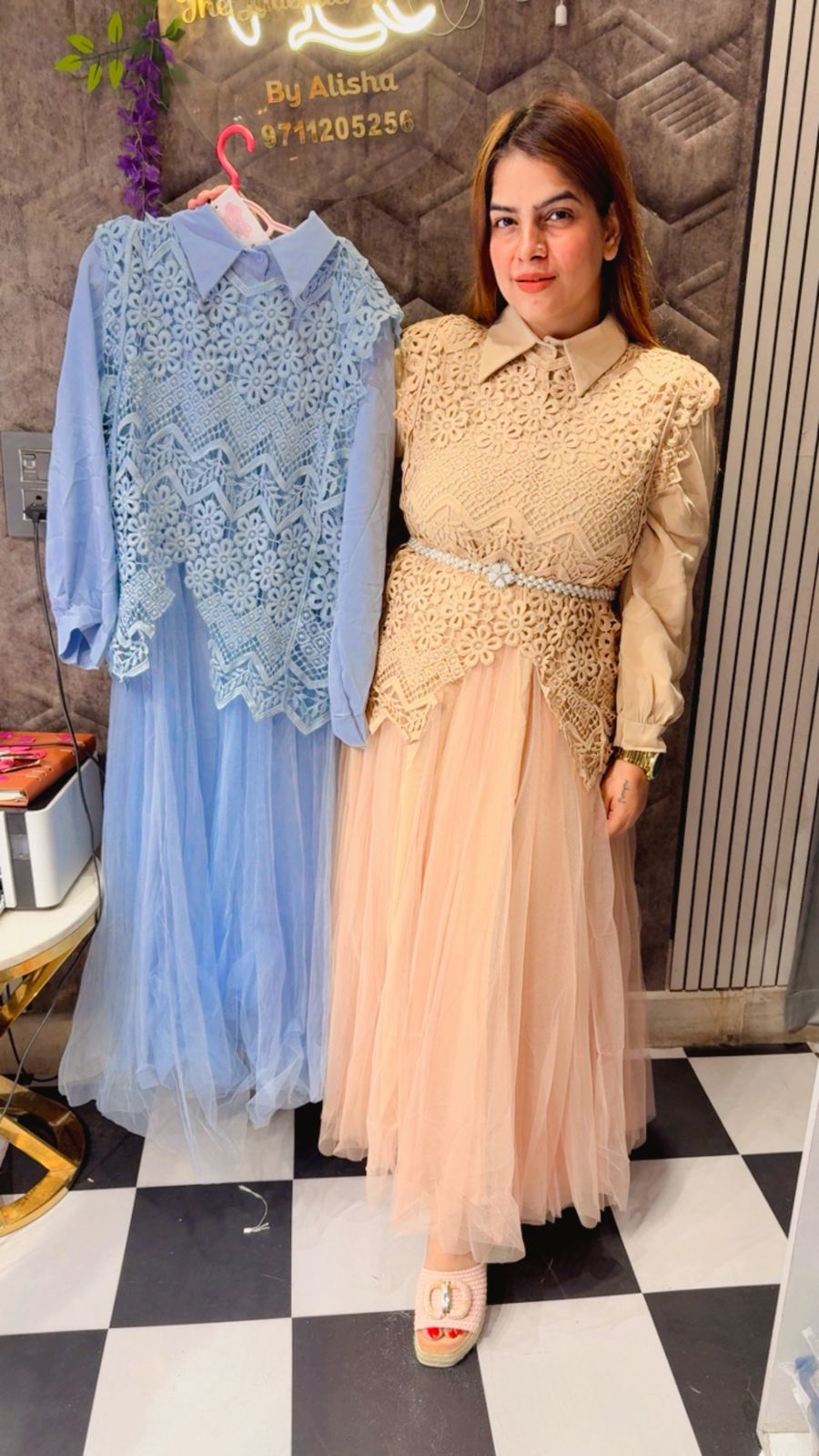 3 Piece Dress With Crochet Jacket LC164
