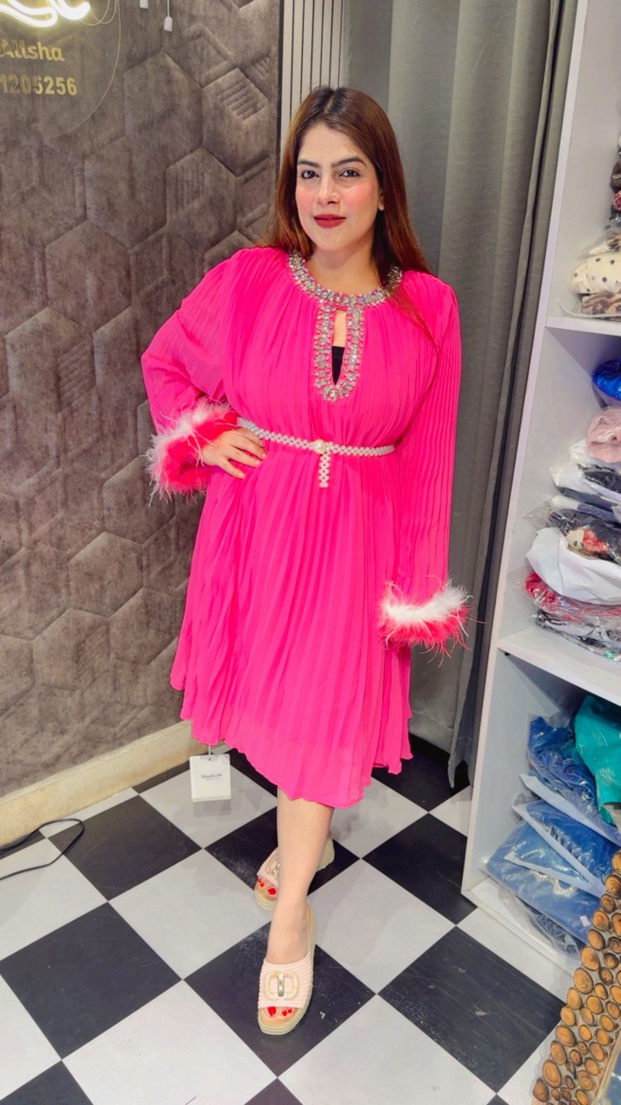 Beautiful  Daisy Dress With Pearl belt LC167