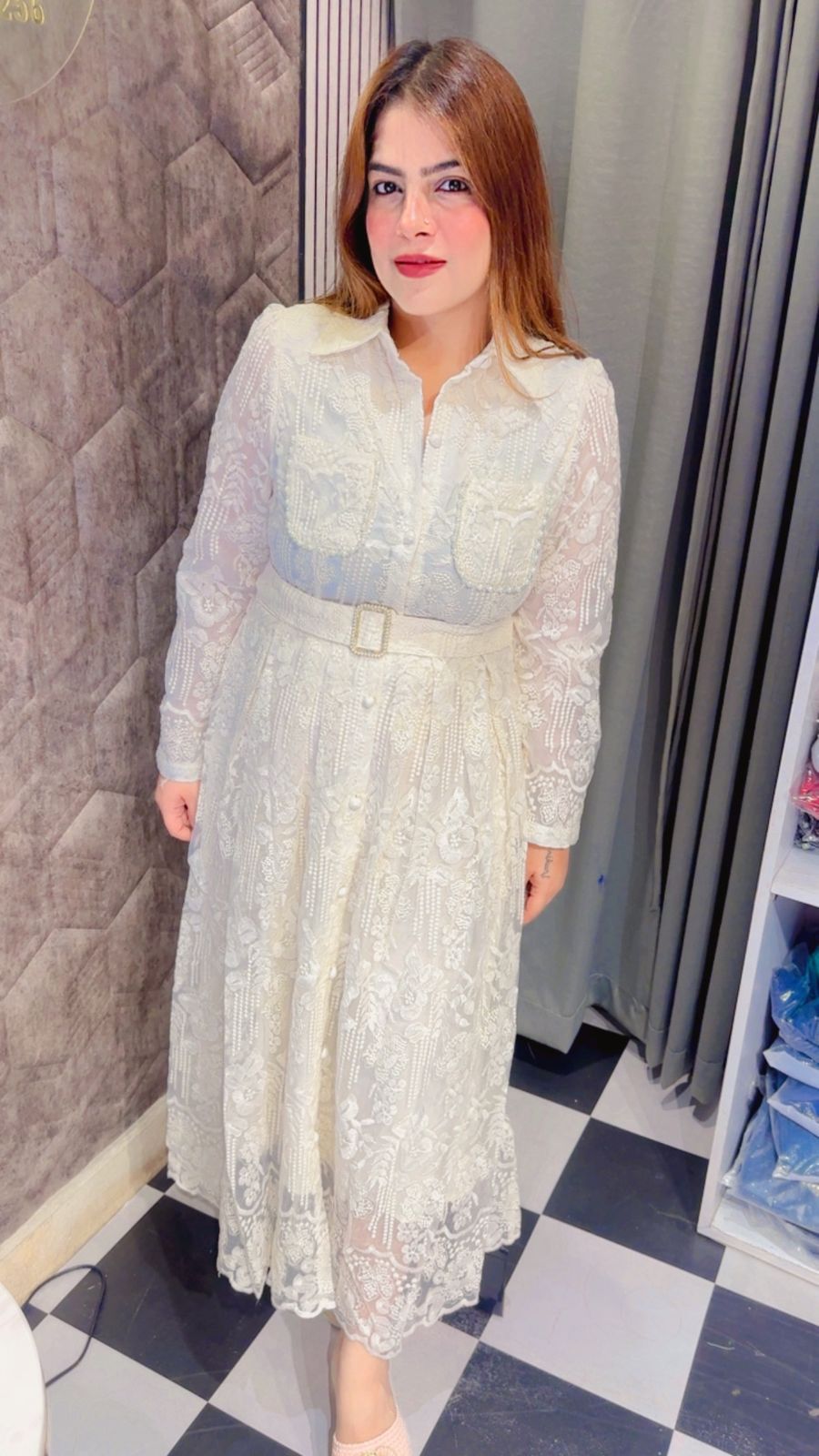 Stunning Schiffli Pearl Detailing Dress LC175