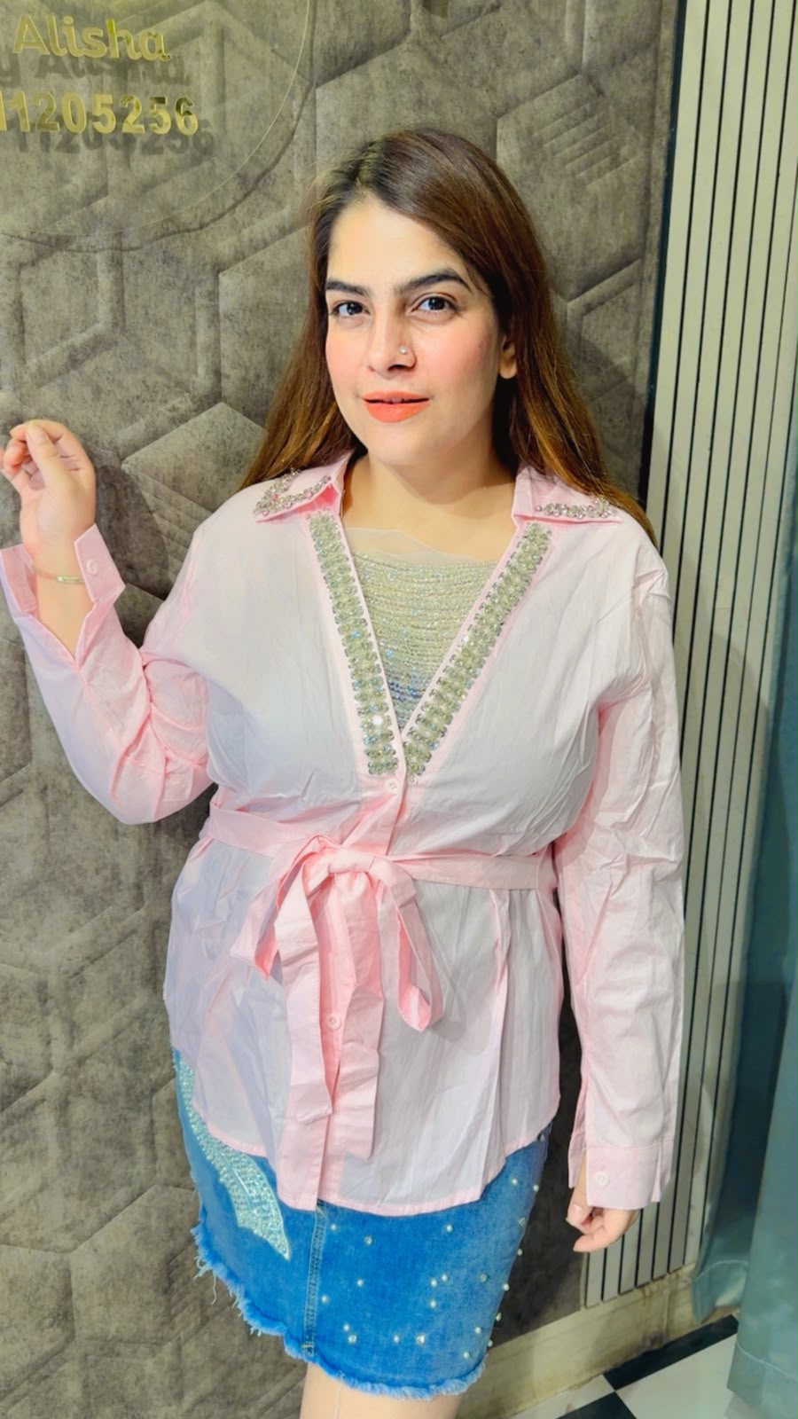 Stone Work Front Knot Shirt  LC205