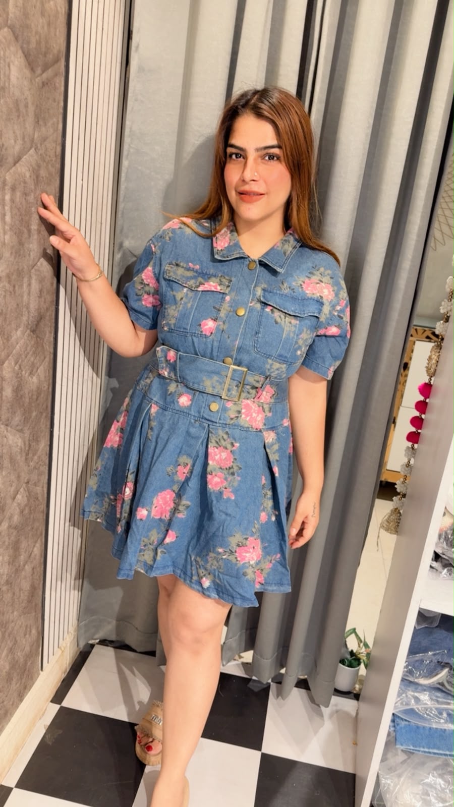 Cotton Denim Floral Dress LC206