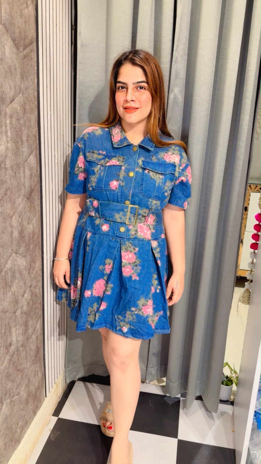 Cotton Denim Floral Dress LC206